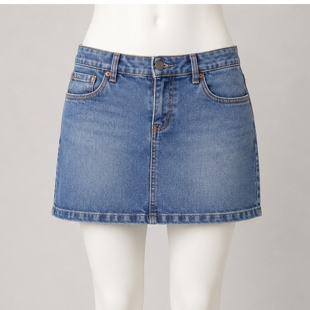 GH‎ Bass & Co Womens Denim Mini Skirt Size 8 Medium Wash Blue Stretch Cotton